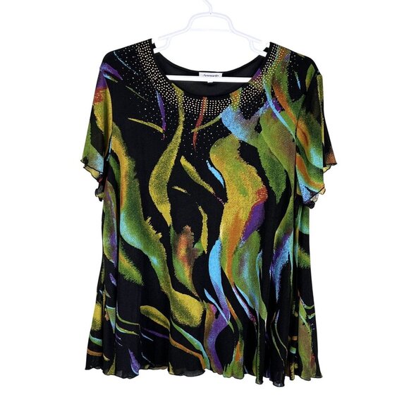 Serengeti Womens 2X Tunic Top Faceted  Stud Accents Yoke Abstract Design Artsy - Picture 2 of 15